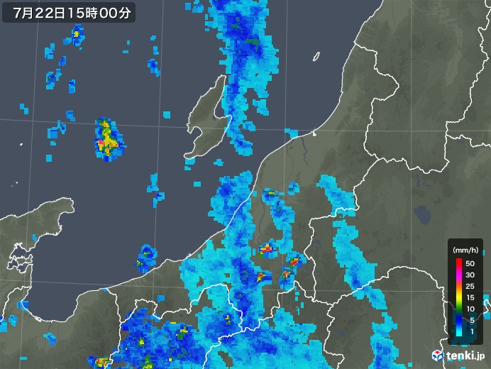 新潟県の雨雲レーダー(2019年07月22日)