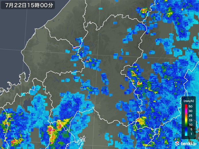 岐阜県の雨雲レーダー(2019年07月22日)