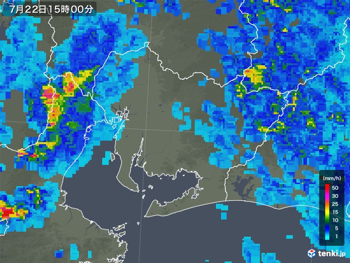愛知県の雨雲レーダー(2019年07月22日)