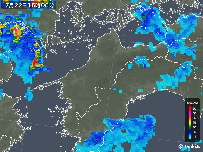 愛媛県の雨雲レーダー(2019年07月22日)