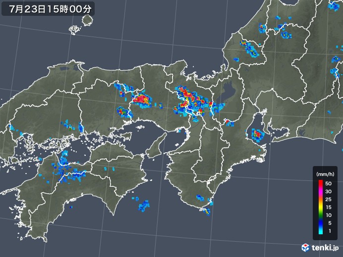 近畿地方の雨雲レーダー(2019年07月23日)