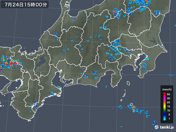 東海地方の雨雲レーダー(2019年07月24日)