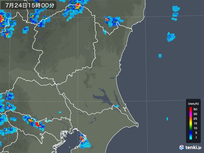 茨城県の雨雲レーダー(2019年07月24日)