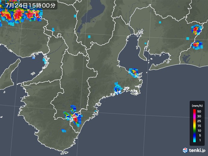 三重県の雨雲レーダー(2019年07月24日)