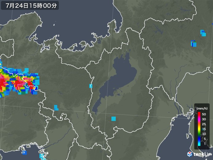 滋賀県の雨雲レーダー(2019年07月24日)