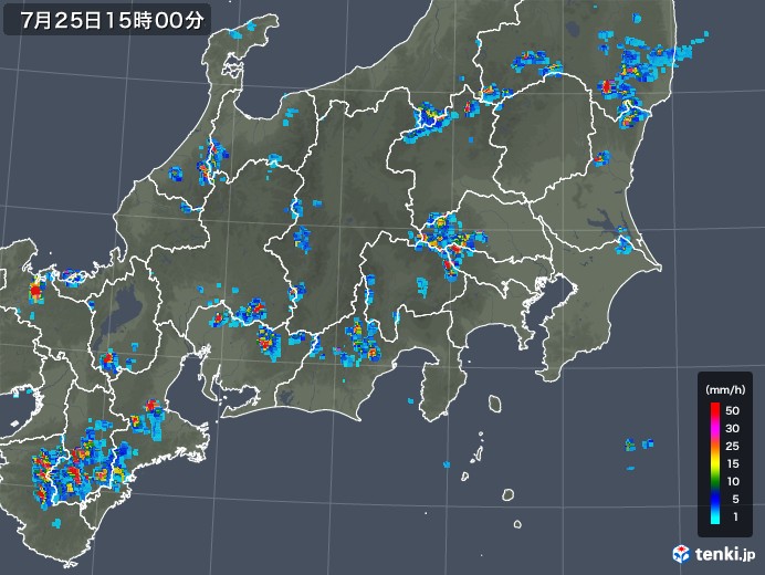 関東・甲信地方の雨雲レーダー(2019年07月25日)