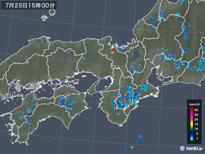近畿地方の雨雲レーダー(2019年07月25日)