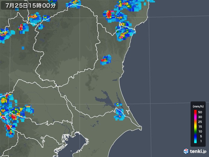 茨城県の雨雲レーダー(2019年07月25日)