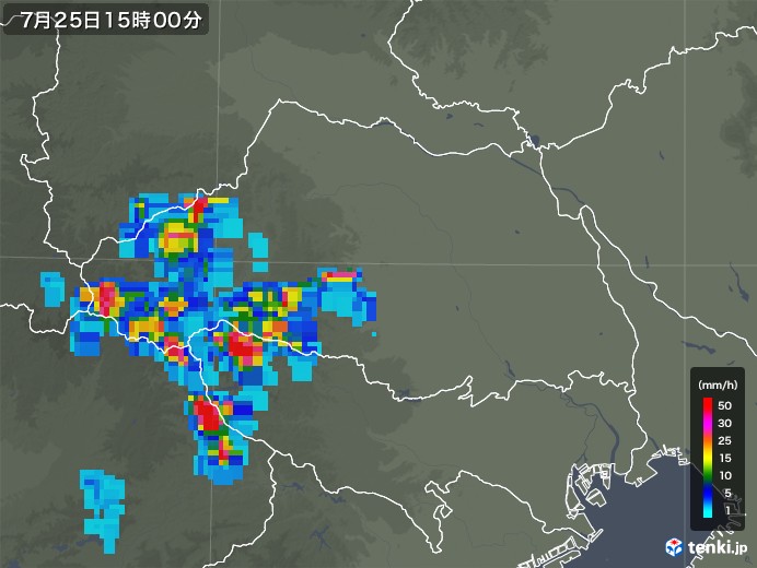 埼玉県の雨雲レーダー(2019年07月25日)