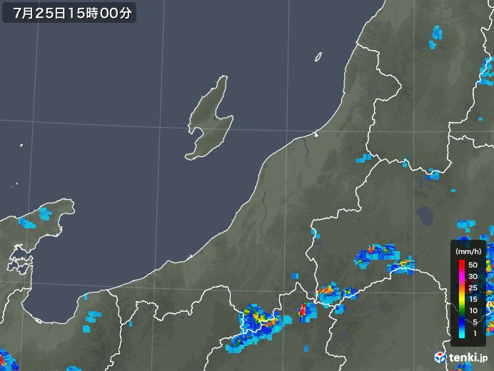 新潟県の雨雲レーダー(2019年07月25日)