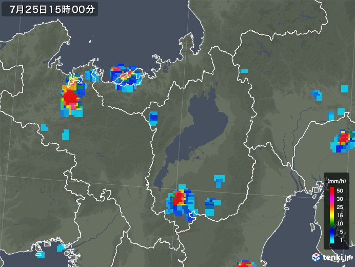 滋賀県の雨雲レーダー(2019年07月25日)