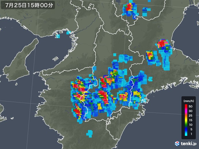 奈良県の雨雲レーダー(2019年07月25日)