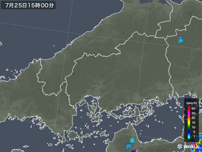 広島県の雨雲レーダー(2019年07月25日)