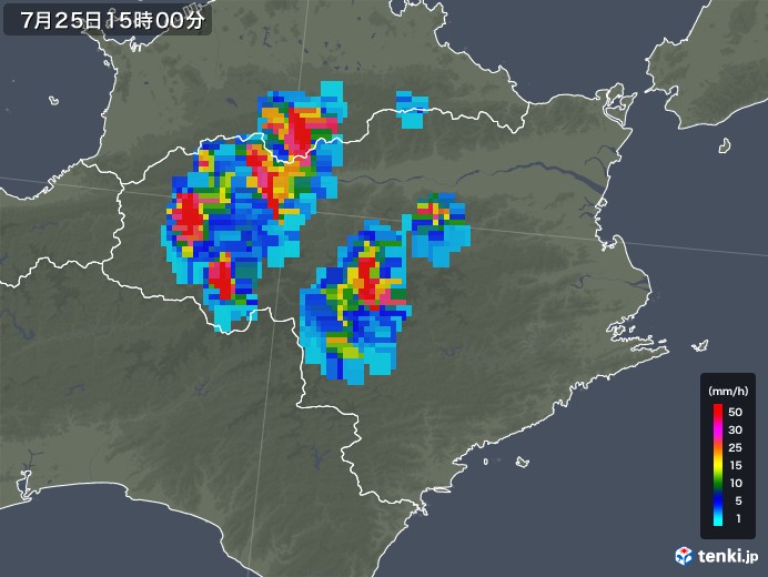 徳島県の雨雲レーダー(2019年07月25日)