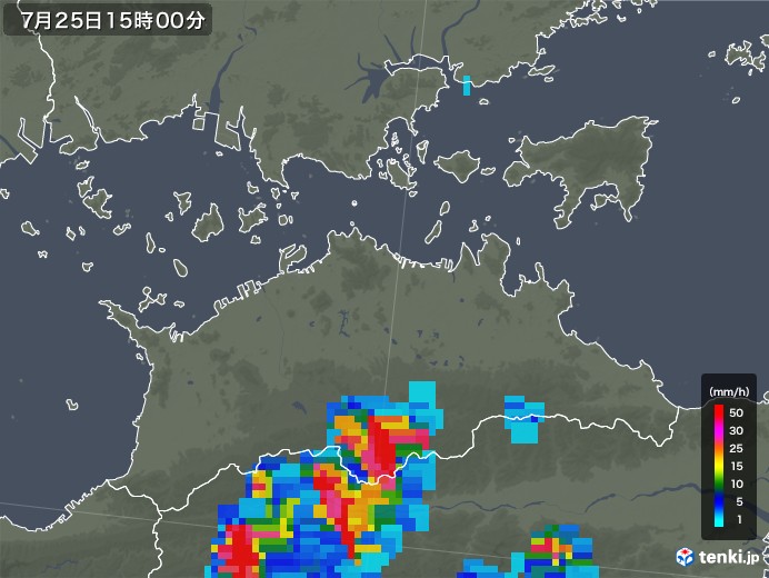 香川県の雨雲レーダー(2019年07月25日)