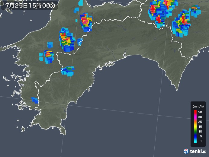 高知県の雨雲レーダー(2019年07月25日)