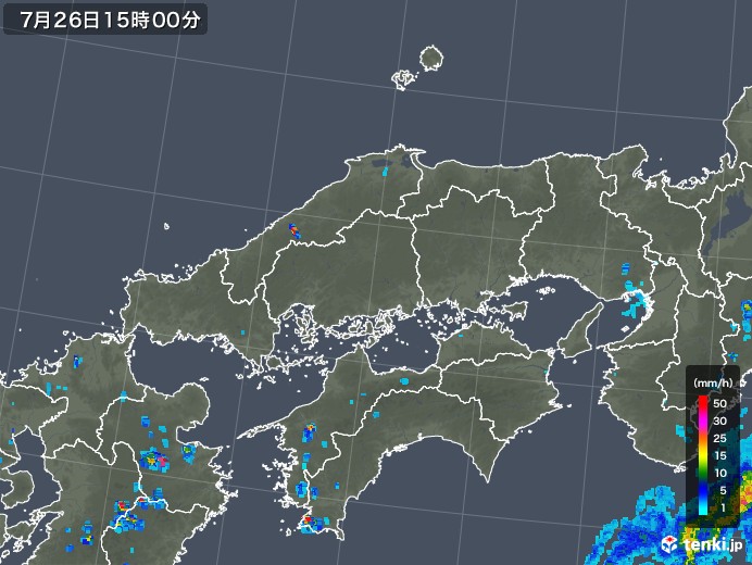中国地方の雨雲レーダー(2019年07月26日)
