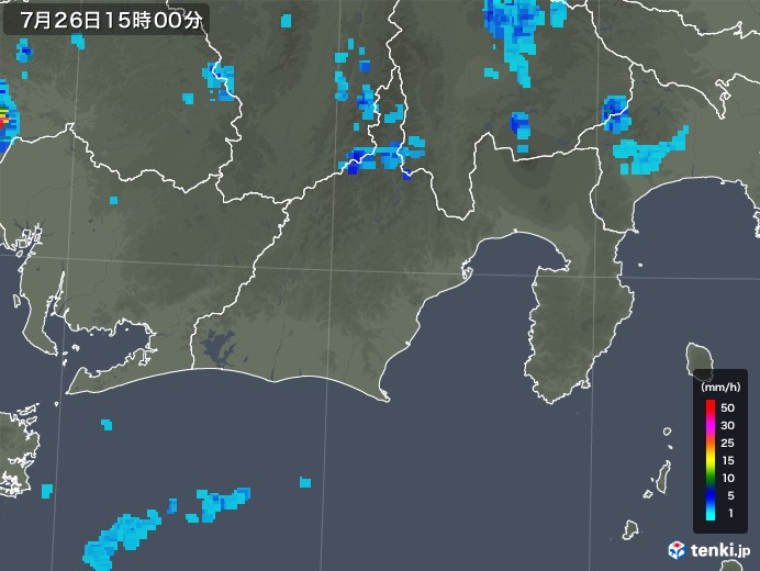 静岡県の雨雲レーダー(2019年07月26日)