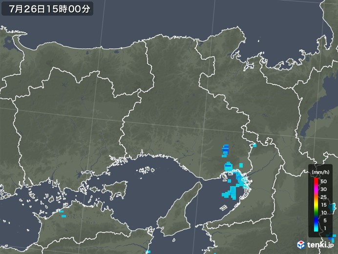 兵庫県の雨雲レーダー(2019年07月26日)