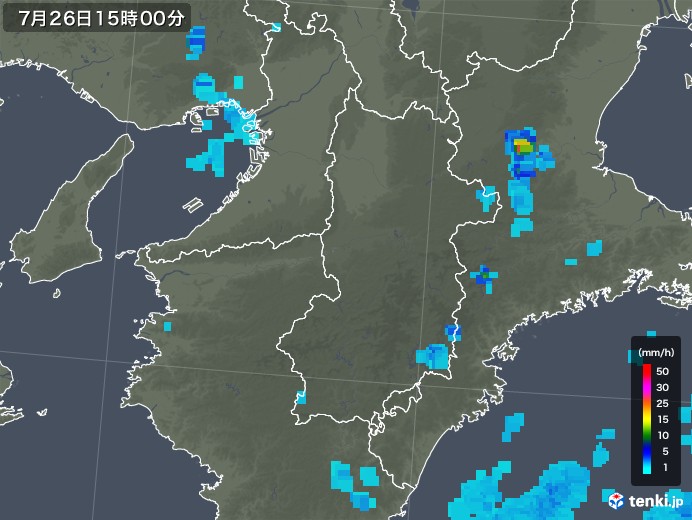 奈良県の雨雲レーダー(2019年07月26日)