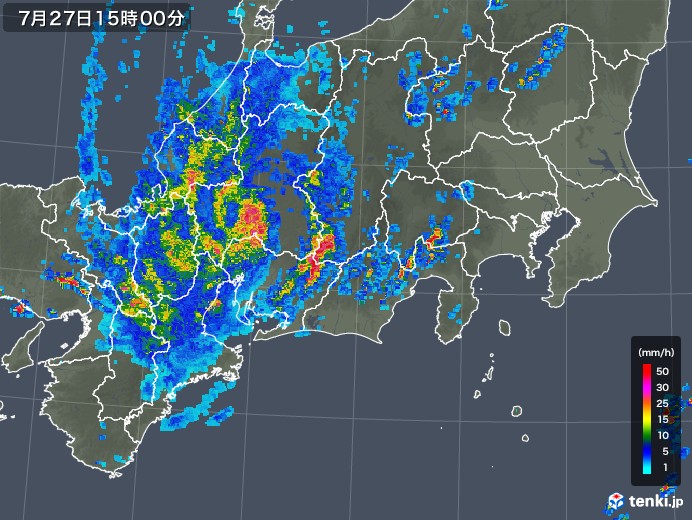 東海地方の雨雲レーダー(2019年07月27日)