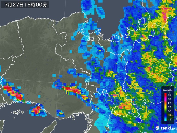 京都府の雨雲レーダー(2019年07月27日)