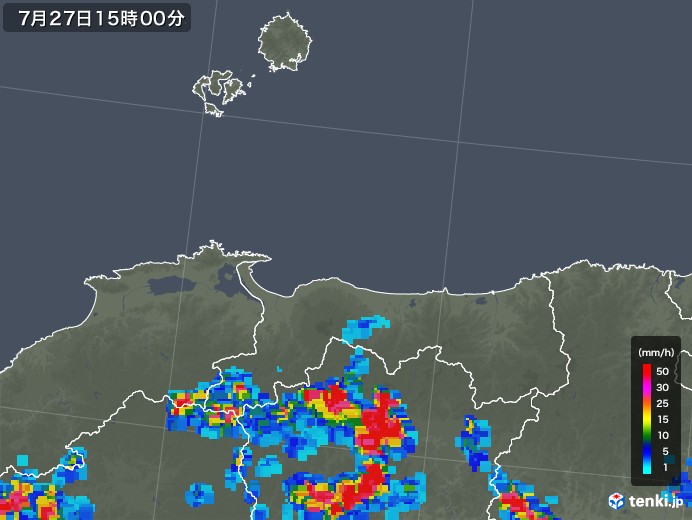 鳥取県の雨雲レーダー(2019年07月27日)