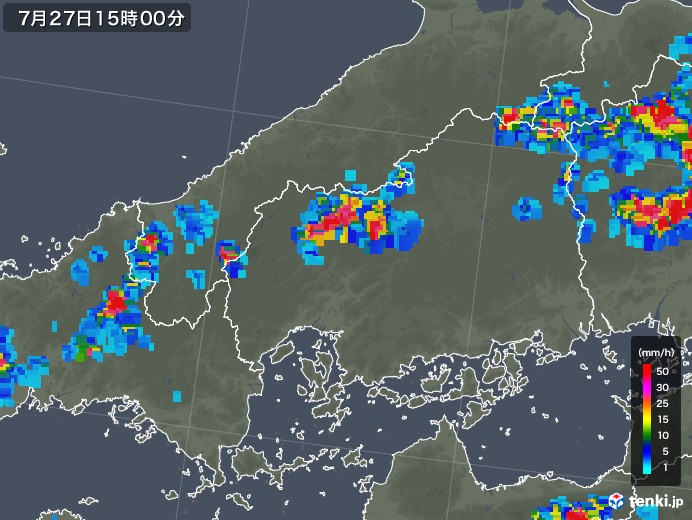 広島県の雨雲レーダー(2019年07月27日)