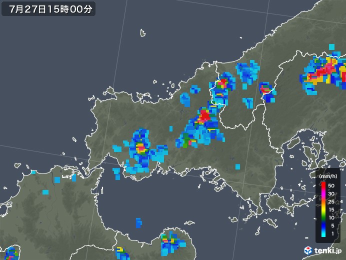 山口県の雨雲レーダー(2019年07月27日)