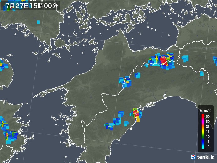 愛媛県の雨雲レーダー(2019年07月27日)