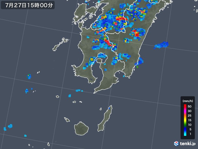 鹿児島県の雨雲レーダー(2019年07月27日)