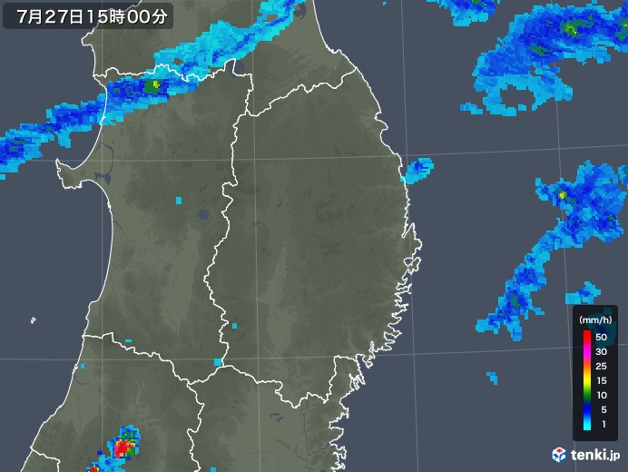 岩手県の雨雲レーダー(2019年07月27日)