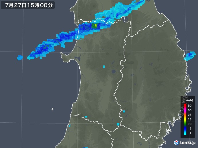 秋田県の雨雲レーダー(2019年07月27日)
