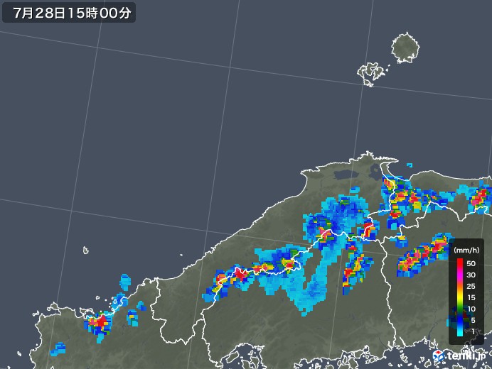 島根県の雨雲レーダー(2019年07月28日)