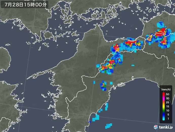 愛媛県の雨雲レーダー(2019年07月28日)
