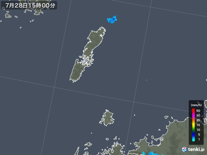壱岐・対馬(長崎県)の雨雲レーダー(2019年07月28日)