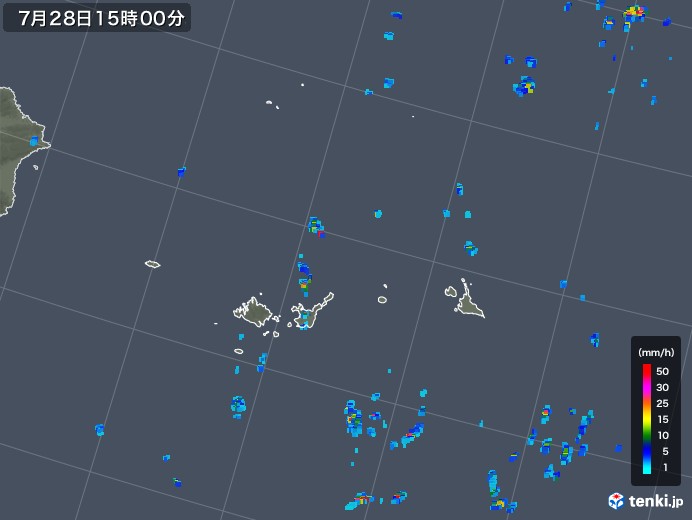宮古・石垣・与那国(沖縄県)の雨雲レーダー(2019年07月28日)