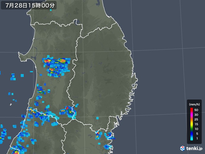 岩手県の雨雲レーダー(2019年07月28日)