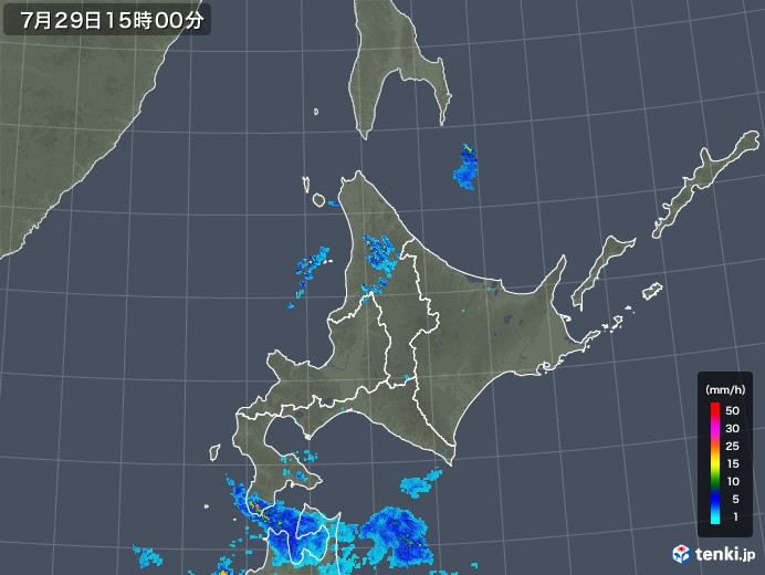 北海道地方の雨雲レーダー(2019年07月29日)