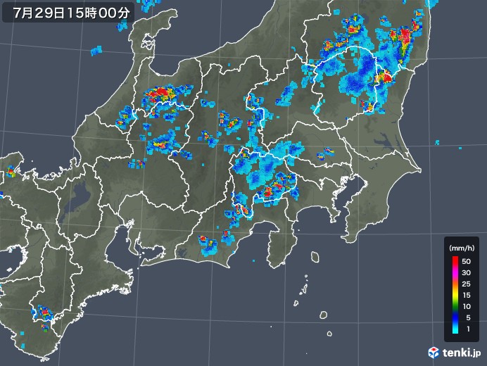 関東・甲信地方の雨雲レーダー(2019年07月29日)