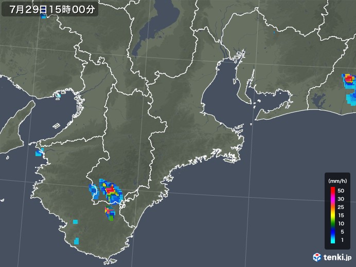 三重県の雨雲レーダー(2019年07月29日)