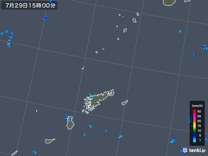 奄美諸島(鹿児島県)の雨雲レーダー(2019年07月29日)