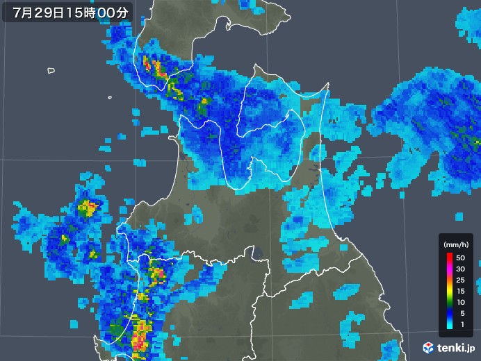 青森県の雨雲レーダー(2019年07月29日)
