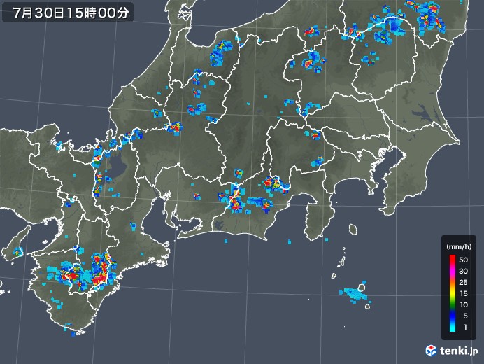 東海地方の雨雲レーダー(2019年07月30日)