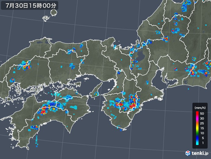 近畿地方の雨雲レーダー(2019年07月30日)