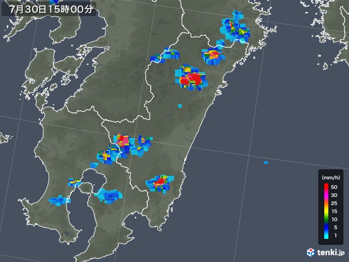 宮崎県の雨雲レーダー(2019年07月30日)