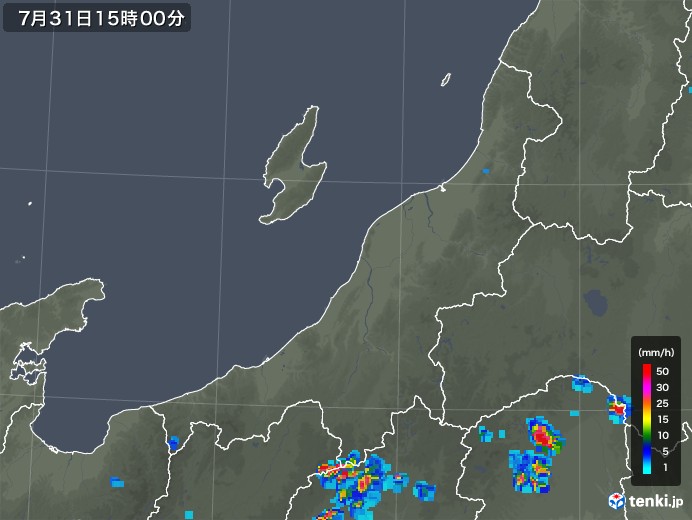 新潟県の雨雲レーダー(2019年07月31日)