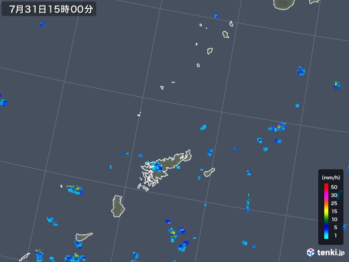 奄美諸島(鹿児島県)の雨雲レーダー(2019年07月31日)