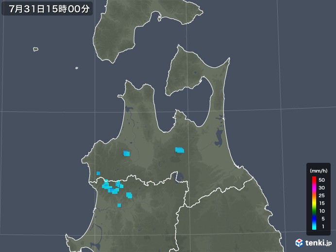 青森県の雨雲レーダー(2019年07月31日)