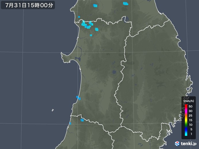 秋田県の雨雲レーダー(2019年07月31日)
